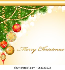 illustration background Christmas with decorative balls and fir branches