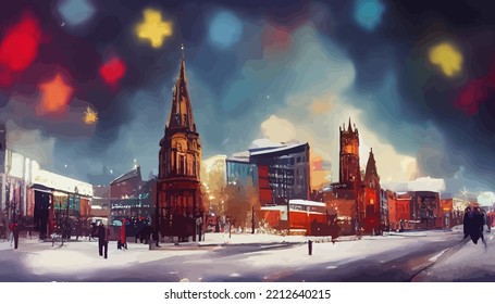 illustration background of Christmas in Manchester landmark good for print on greeting card