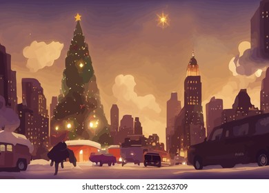 illustration background of Christmas new York cityscape building good for print on greeting card