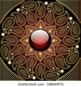 illustration background with circular ornaments and precious stones