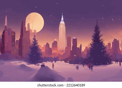 Skyline-Illustration in New York - schneefreie Nacht gut zum Drucken auf Weihnachtskarte