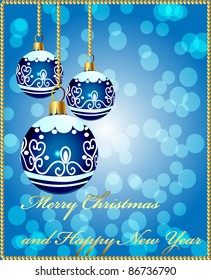 illustration background with decorative blue ball on Christmas and new year