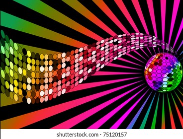 illustration background disco ball and wave