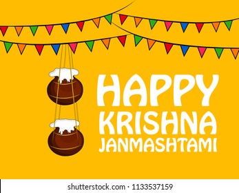 Illustration of background with Earthen Pot and butter for the occasion of hindu festival Janmashtami