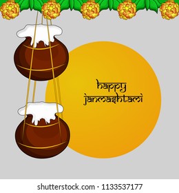 Illustration of background with Earthen Pot and butter for the occasion of hindu festival Janmashtami