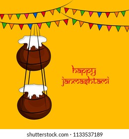 Illustration of background with Earthen Pot and butter for the occasion of hindu festival Janmashtami
