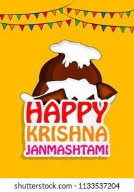 Illustration of background with Earthen Pot and butter for the occasion of hindu festival Janmashtami