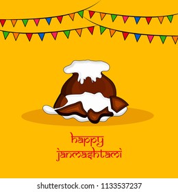Illustration of background with Earthen Pot and butter for the occasion of hindu festival Janmashtami