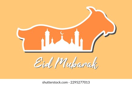 Illustration of background for eid mubarak for a greetings card. Beautiful eid al adha mubarak with mosque and goat background design vector. Eid mubarak vector design