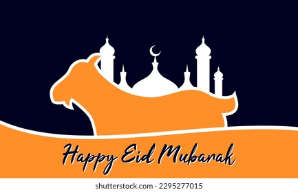 Illustration of background for eid mubarak for a greetings card. Beautiful eid al adha mubarak with mosque and goat background design vector. Eid mubarak vector design