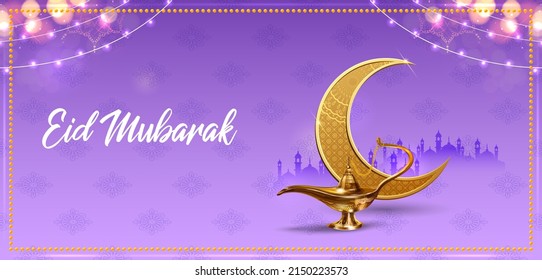 illustration of background for Eid Mubarak means Happy Eid Ramadan Kareem greetings for Islam religious festival