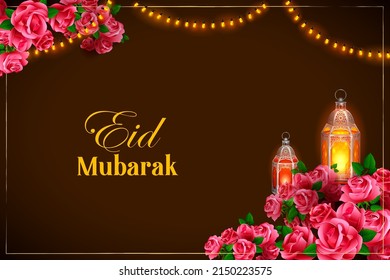 illustration of background for Eid Mubarak means Happy Eid Ramadan Kareem greetings for Islam religious festival