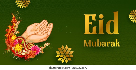 illustration of background for Eid Mubarak means Happy Eid Ramadan Kareem greetings for Islam religious festival