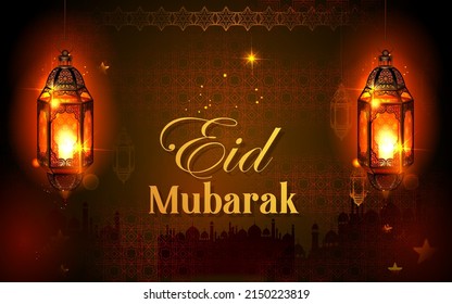 illustration of background for Eid Mubarak means Happy Eid Ramadan Kareem greetings for Islam religious festival
