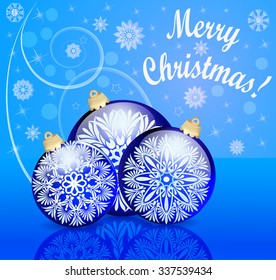 illustration background with festive ball and snowflake with reflection