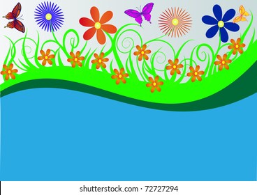 illustration background with flower and butterfly