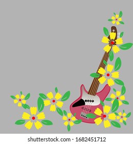 The illustration is a background of flowers and a guitar. Background for workbook, project, business, presentation, template.