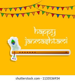 Illustration of background with Flute instrument for the occasion of hindu festival Janmashtami