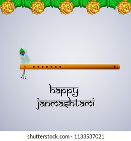Illustration of background with Flute instrument for the occasion of hindu festival Janmashtami