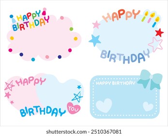 Illustration of a background frame with English calligraphy decorated with pictures for happy birthday