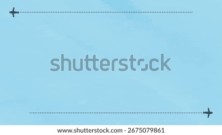 An illustration of a background frame featuring the silhouette of an airplane flying in the blue sky.