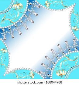illustration background frame with flowers made of precious stones with pearls