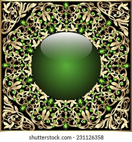 Illustration background frame with glass ball ornaments and gold