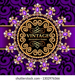 illustration background Frame with gold ornaments and precious stones