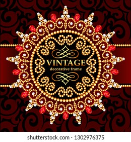 illustration background Frame with gold ornaments and precious stones