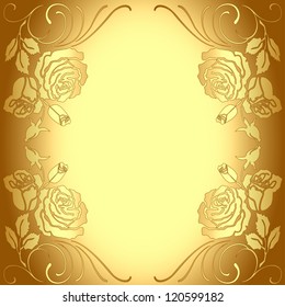 illustration background frame with gold pattern of roses