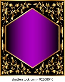 illustration background frame with gold(en) grape pattern