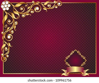 illustration background frame with gold(en) vegetable ornament and pearl