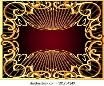 illustration background frame horizontal with ray and gold(en) pattern