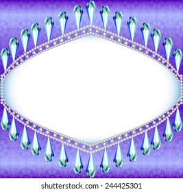 illustration background frame with pendants made of precious stones and strip for text