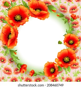 illustration background frame with poppies in a circle and place for text