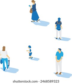 Illustration background frame of walking people in summer clothes