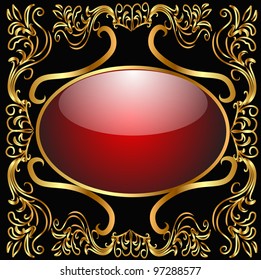 illustration background with glass frame and gold(en) pattern