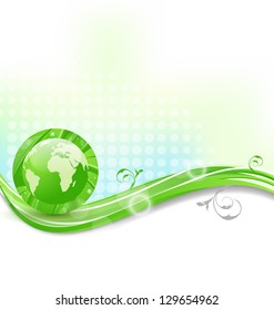 Illustration background with global planet and eco green leaves  - vector