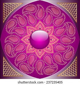 Illustration background with gold ornaments and precious stones