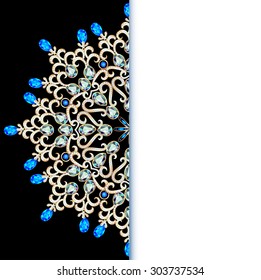 illustration background with gold pattern round gems copy space