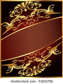 Illustration background with gold(en) ornament and brown band