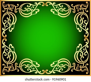 Illustration background with gold(en) ornament on green and black