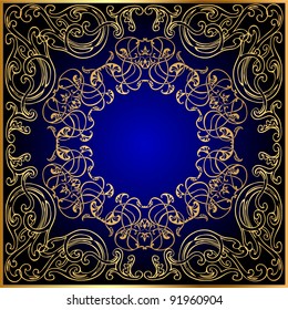 Illustration background with gold(en) ornament on turn blue and black