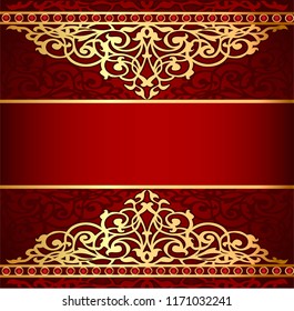Illustration background with gold(en) ornament and red  band