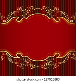Illustration background with gold(en) ornament and red  band