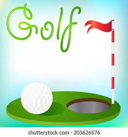 illustration background golfing ball in the grass and the flag
