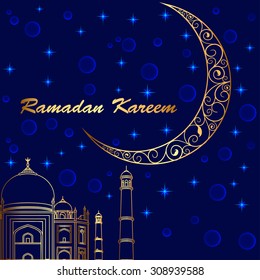 illustration background greeting card with a moon on the feast of Ramadan Kareem