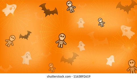 Illustration background for Halloween festivities.And there are cartoon characters and cute ghosts and skeletons, the colours of the party.

