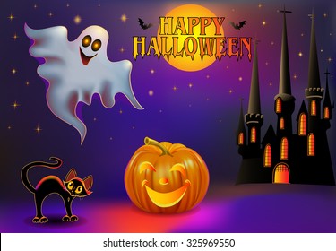 illustration background halloween with pumpkin and house