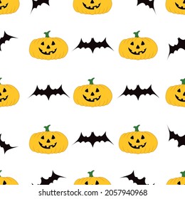 Illustration background of Halloween pumpkins and bat.